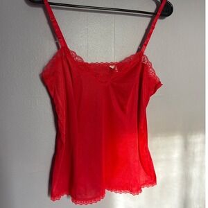 Vintage Red Lace Trim Coquette Luxe Sensuous Camisole Top Mel-Lin Adjustable Med